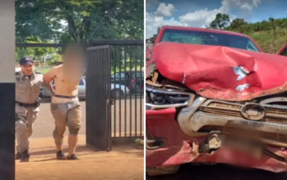 Ex-funcionrio  preso suspeito de raptar fazendeiro aps ver viatura da PM e bater caminhonete durante sequestro, em  Jata, Gois  Foto: Divulgao/PM e PRF - Montagem / O Popular