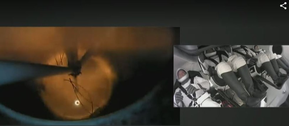 Primeira imagem da tripulação da SpaceX após o lançamento — Foto: SpaceX