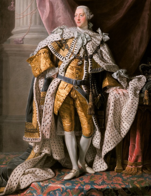 O Rei George III no dia de sua coroação, em setembro de 1761, com capa de brocado de ouro. (Foto: Reprodução)