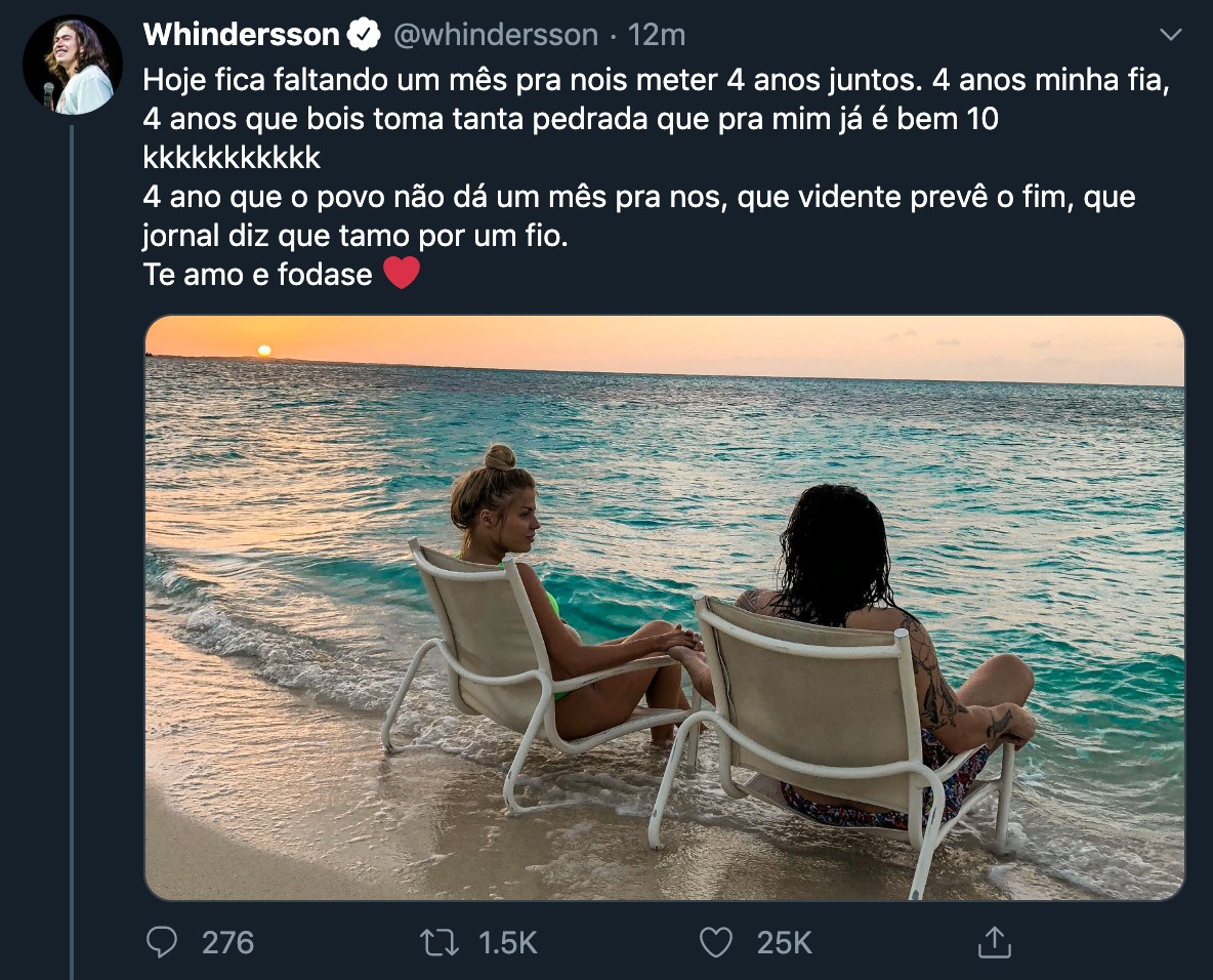 Whindersson se declara para Luísa após polêmica (Foto: Reprodução/Twitter)