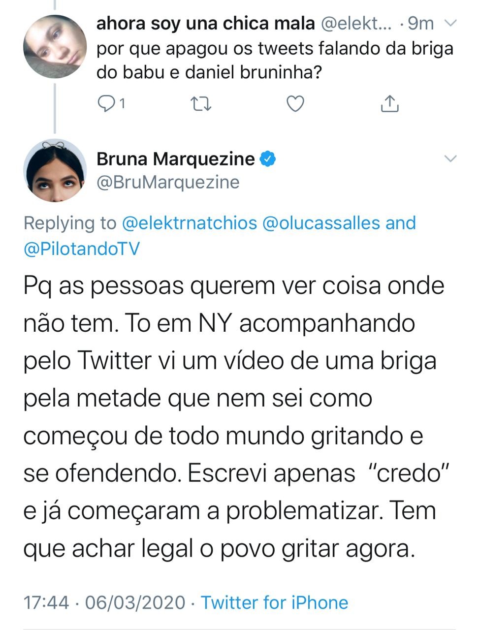 Bruna Marquezine reage a Manu confinada no quarto branco do BBB 20 (Foto: Reprodução/Twitter)