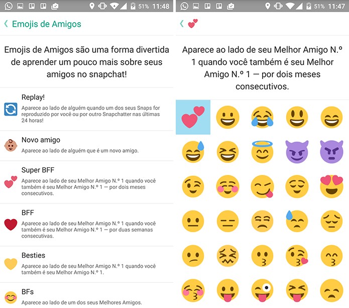 Snapchat oferece a possibilidade de personalizar o emoji exibido nos seus melhores amigos (Foto: Reprodução/Elson de Souza)