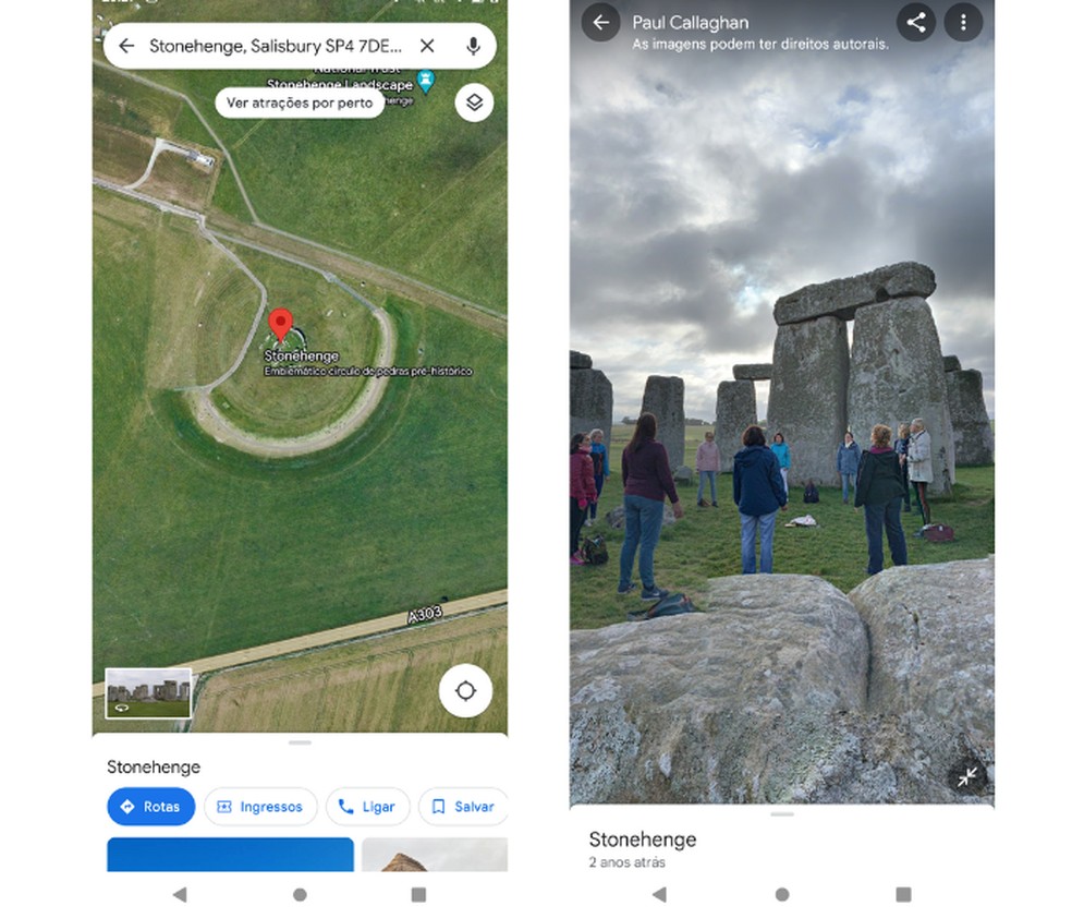 Com o Google Maps, é possível visitar o Stonehenge sem sair de casa; monumento é um dos pontos turísticos mais famosos do mundo — Foto: Reprodução/Mariana Tralback