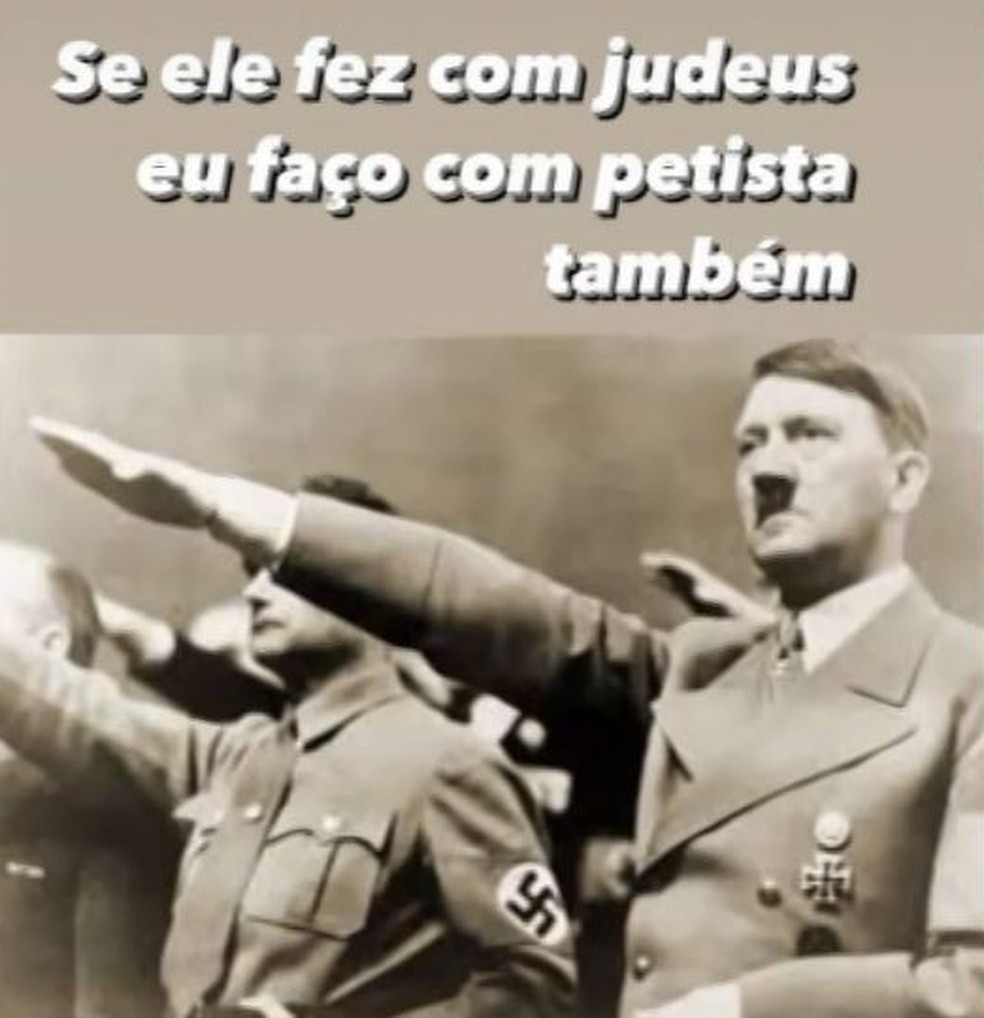 Mensagem com imagem de Hitler foi encaminhada em grupo de WhatsApp em que jovem negro foi incluído  — Foto: Reprodução/EPTV