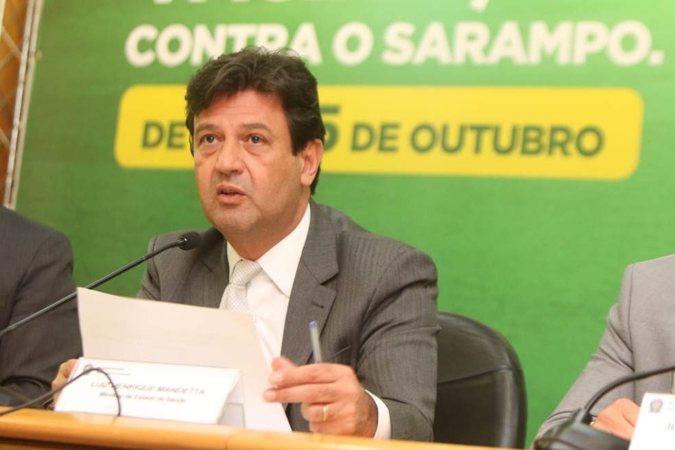 Luiz Henrique Mandetta, ministro da Saúde, durante o lançamento da campanha nacional de vacinação contra o sarampo — Foto: Divulgação/Ministério da Saúde