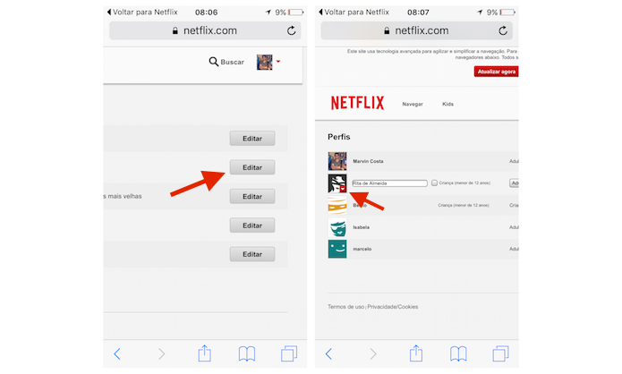 Iniciando a edição de um perfil do Netflix pelo iPhone (Foto: Reprodução/Marvin Costa)