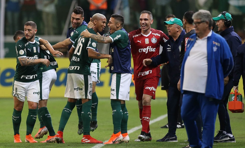 Deyverson na comemoraÃ§Ã£o do primeiro gol â Foto: Cesar Greco / Ag Palmeiras