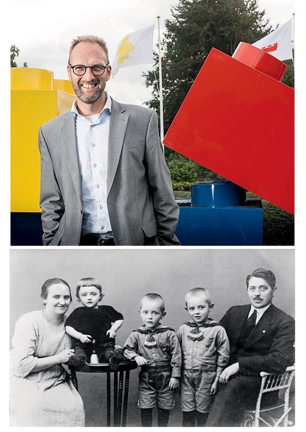 Jorgen Knudstorp, o CEO da Lego,  e o fundador, Ole Christiansen, com a família. Ele era o “Gepeto dinamarquês” (Foto: Divulgação)
