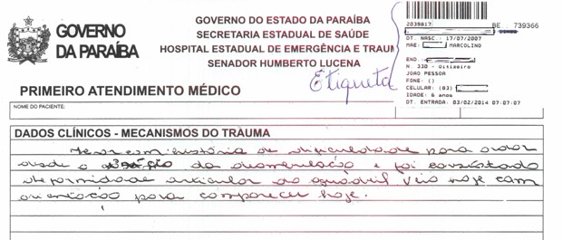 Boletim de Emergência oficial possui etiqueta e especificações técnicas, diz diretor do Hospital de Trauma de João Pessoa (Foto: Ascom Trauma-JP)