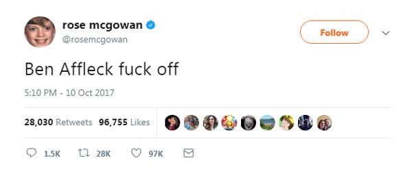 Mensagem de McGowan com o palavrão a Ben Affleck (Foto: Reprodução/Twitter)
