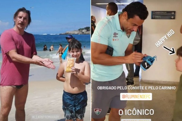 Luka Peros e o filho no Rio; os dois tietaram o jogador Fred (Foto: Reprodução/Instagram)