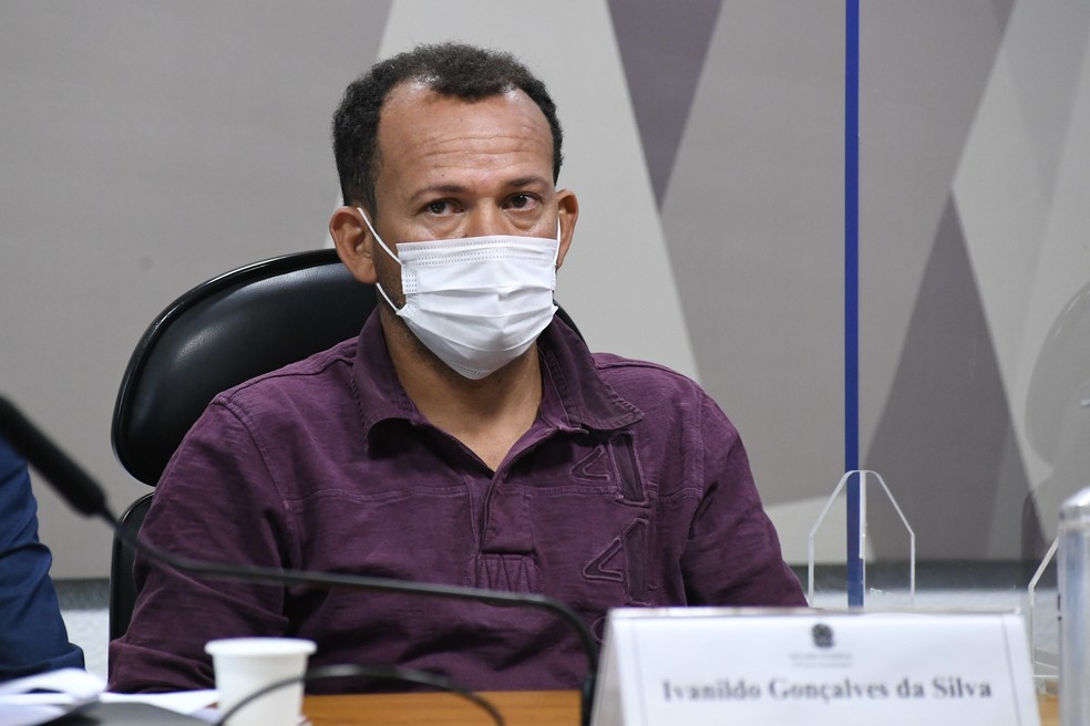 Ivanildo Gonçalves, motoboy da VTCLog, durante depoimento à CPI da Covid nesta quarta-feira (1º) — Foto: Agência Senado