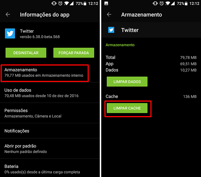 Twitter para Android também pode ter cache limpo nas configurações do sistema (Foto: Reprodução/Elson de Souza)