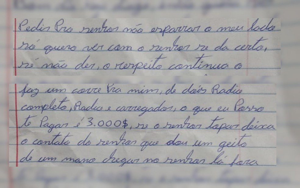 Destaques bilhete tentativa de suborno policial penal Corumbá de Goiás — Foto: Reprodução/DGAP