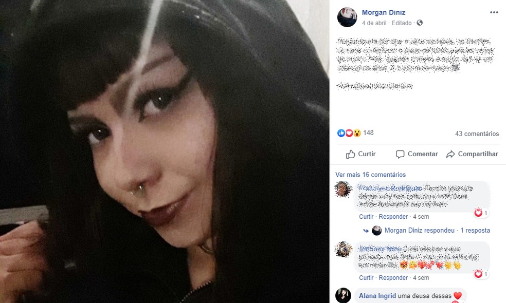 Segundo uma familiar, a adolescente assassinada em Guaraciaba do Norte, no Ceará, não gostava do próprio nome e, nas redes sociais, se apresentava como Morgan Diniz — Foto: Reprodução/Facebook