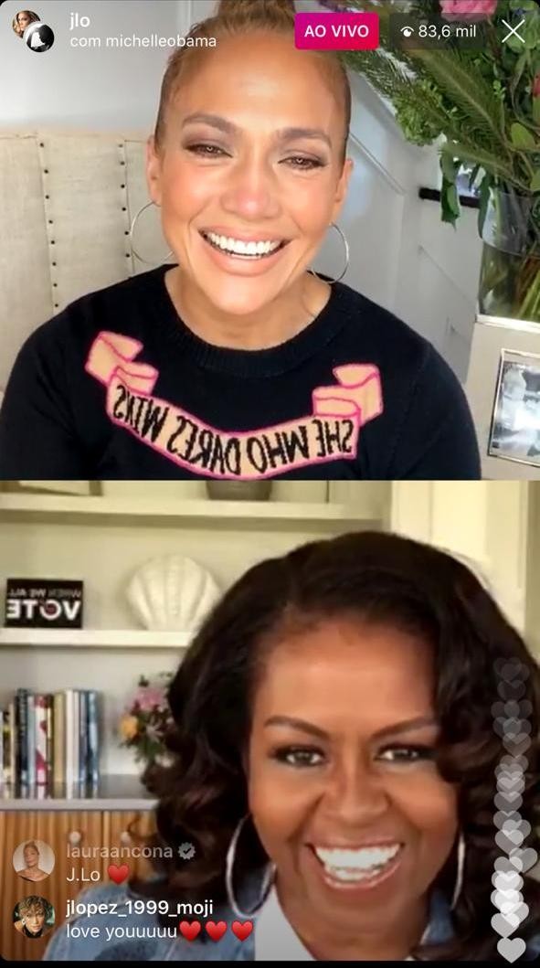 Jennifer Lopez e Michelle Obama fazem live sobre importância do voto nos EUA (Foto: Reprodução: Instagram)