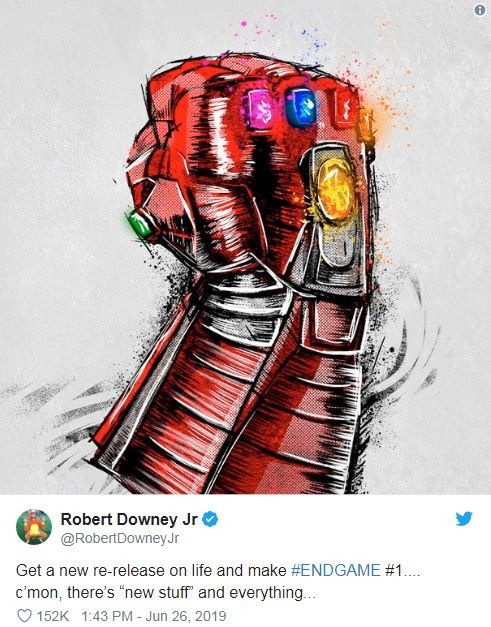 Robert Downey Jr. falou do relançamento de Vingadores: Ultimato no Twitter (Foto: Reprodução / Twitter)