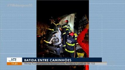 Colisão entre dois caminhões na BR-153 entre Paraíso e Pugmil deixa uma pessoa morta