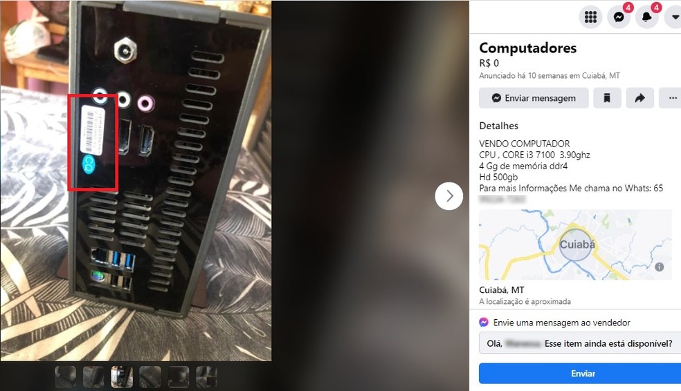 Computadores anunciados para venda na internet tinham selo de patrimônio do estado — Foto: Divulgação