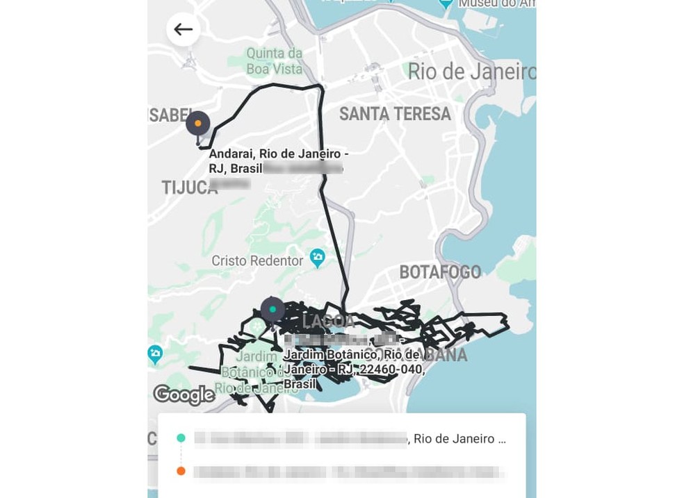 Corrida com trajeto 'tremido' pode ser indício de fraude — Foto: Arquivo pessoal