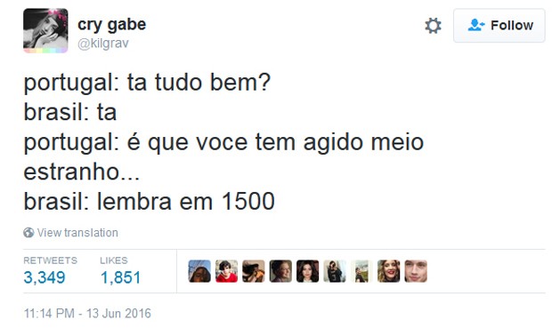 BR x PT: Brasil e Portugal 'brigam' no Twitter por autoria de meme (Foto: Reprodução/Twitter)