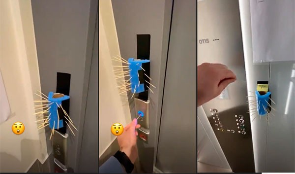 Palitos de dentes usados para acionar elevador em prédio (Foto: reprodução instagram)