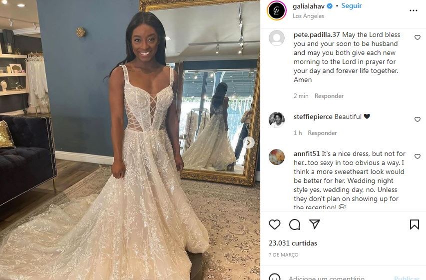 Simone Biles já escolheu o vestido de noiva (Foto: Reprodução / Instagram)