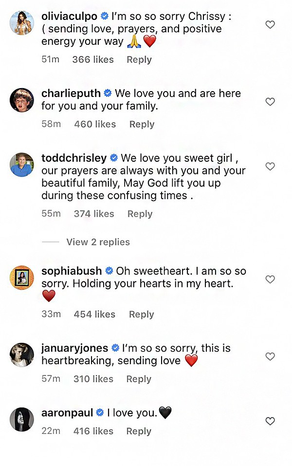 Celebridades enviam mensagens de apoio a Chrissy Teigen e John Legend após perda de bebê (Foto: Instagram)