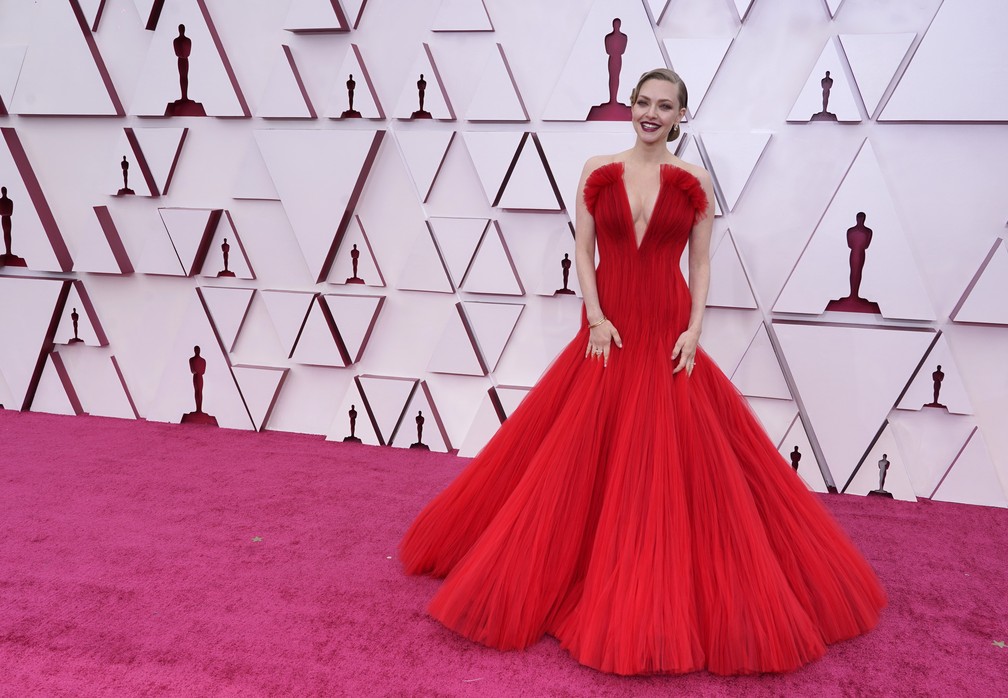 Amanda Seyfried, indicada a melhor atriz coadjuvante por "Mank", no Oscar 2021 — Foto: AP Photo/Chris Pizzello