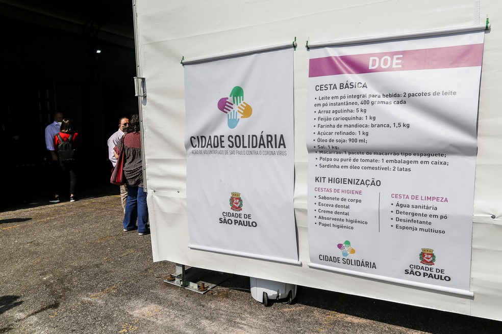 Posto de coleta de doações para o programa "Cidade Solidária", da Prefeitura de São Paulo.  — Foto: Divulgação/PMSP