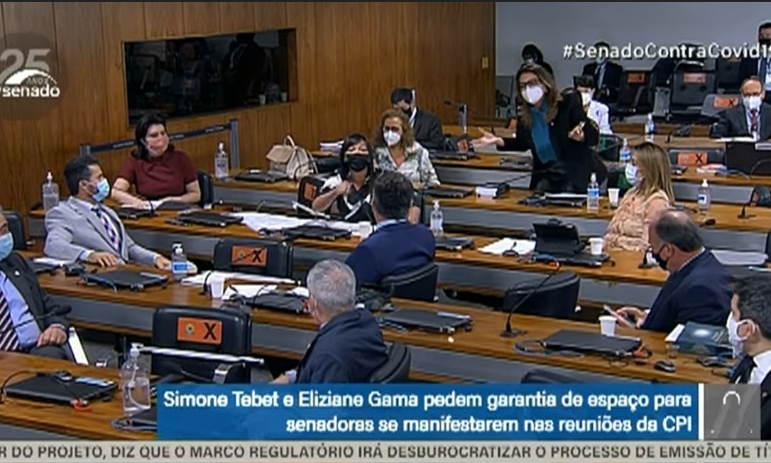 Senadores discutem direito à fala da bancada feminina na CPI da COVID (Foto: Reprodução)