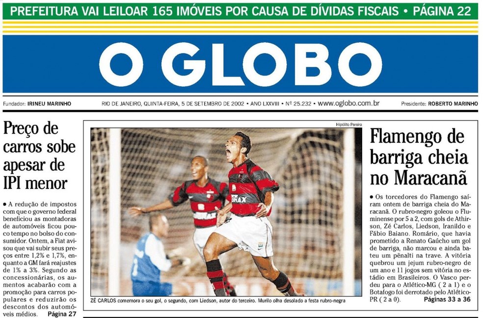 Zé Carlos, em destaque, e Liedson marcaram na goleada do Flamengo sobre o Fluminense — Foto: Acervo o Globo