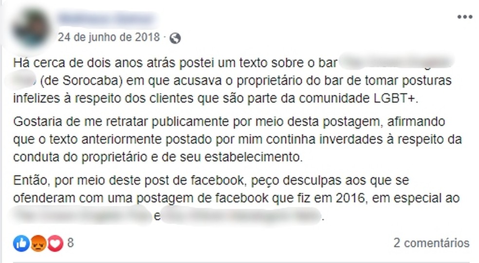 Jovens foram condenados a postar retrataÃ§Ã£o no Facebook â Foto: ReproduÃ§Ã£o/Facebook