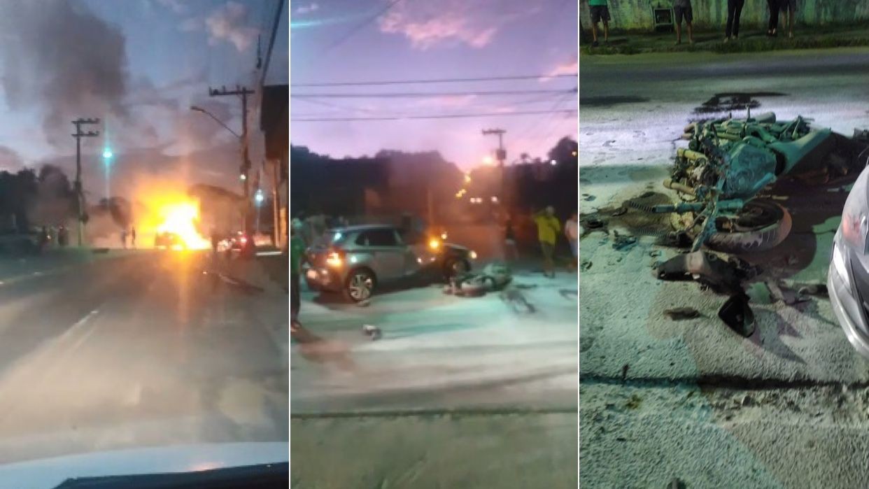 Moto pega fogo após batida com carro e tatuador morre em SC