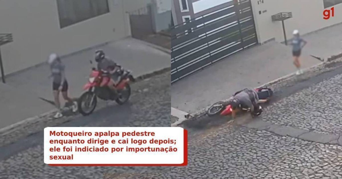 VÍDEO: Motoqueiro apalpa pedestre enquanto dirige e cai logo depois; ele  foi indiciado por importunação sexual | Campos Gerais e Sul | G1