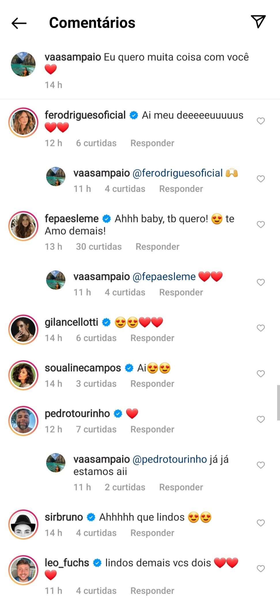 Famosos comentam declarações de amor de Fernanda Paes Leme e namorado (Foto: Reprodução / Instagram )