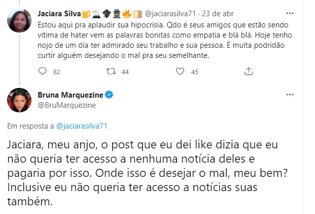 Bruna Marquezine se explica após curtir post criticando Arthur (Foto: Reprodução/Twitter)