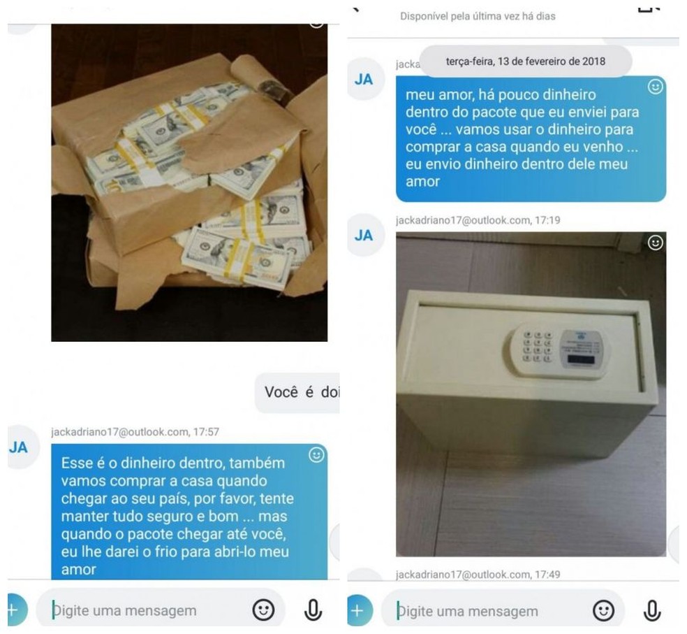 Golpista mandava fotos para a vítima de Sorocaba (Foto: Arquivo pessoal)