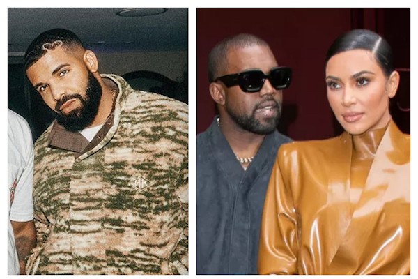 O rapper Drake e o casal composto por Kanye West e Kim Kardashian (Foto: Instagram/Getty Images)