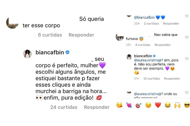 Comentários de Bianca Bin no Instagram (Foto: Reprodução/Instagram)
