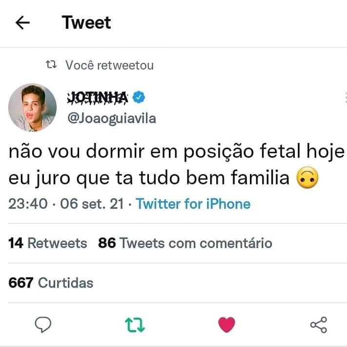 João Guilherme lamenta no Twitter (Foto: Twitter/Reprodução)