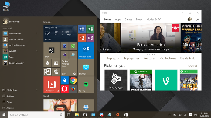Windows 10 trouxe de volta app em janelas e visual clássico do menu Iniciar (Foto: Reprodução/Elson de Souza)