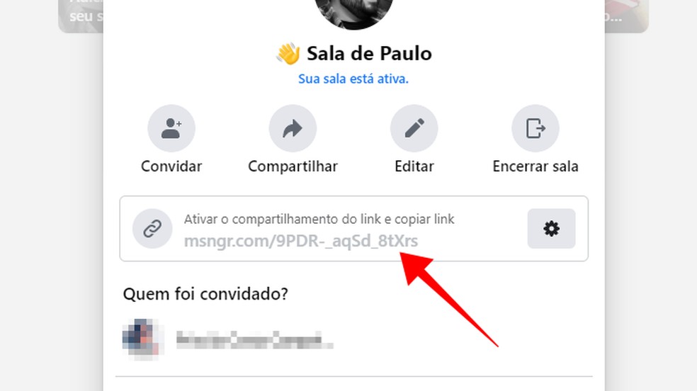 Ative o link de convite para a sala de videoconferência no Facebook — Foto: Reprodução/Paulo Alves