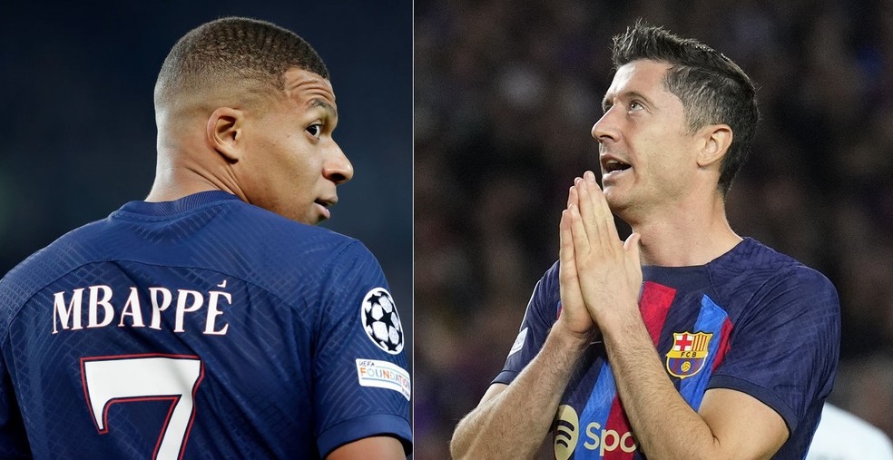 Mbappé e Lewandowski: craques de PSG e Barcelona quase viraram companheiros de ataque  — Foto: EFE e Getty Images