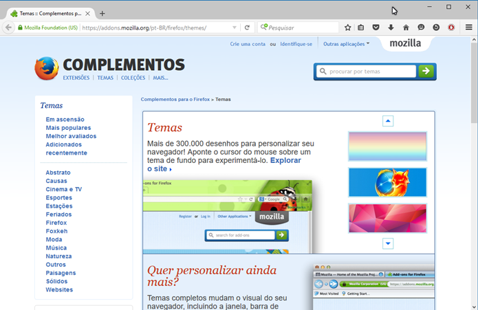 Acesse a página de temas da Mozilla (Foto: Felipe Alencar/TechTudo) 