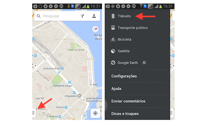 Acessando a visualização de trânsito do Google Maps para Android (Foto: Reprodução/Marvin Costa)