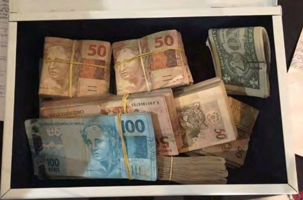Dinheiro em espécie foi encontrado na casa do ex-presidente da Alerj Paulo Melo (MDB) — Foto: Reprodução