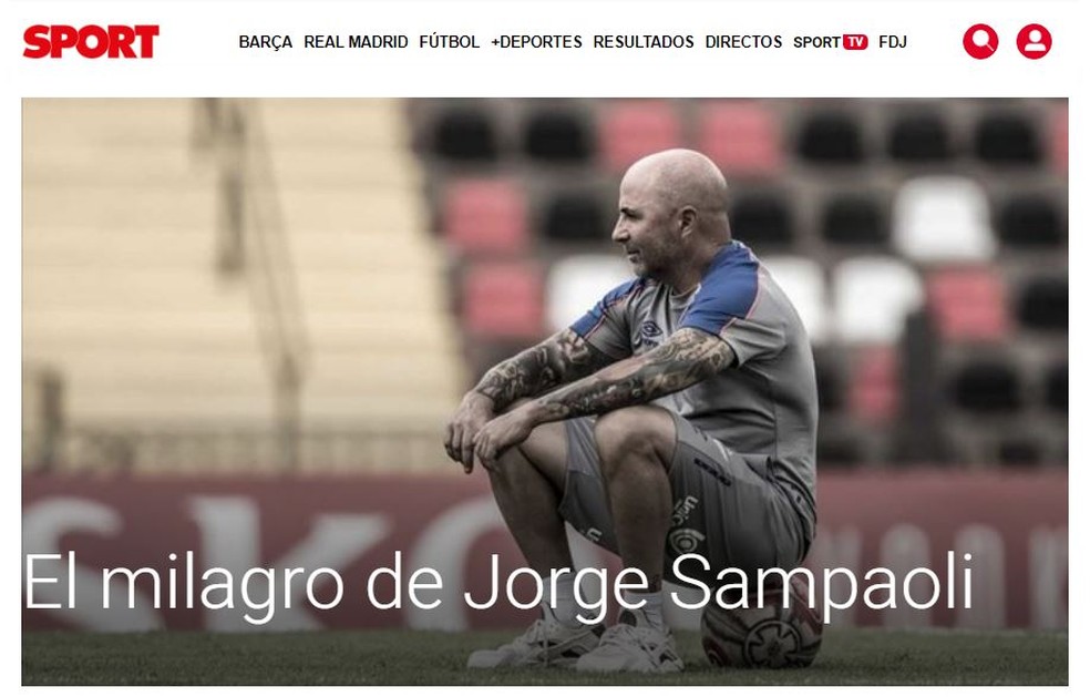 Sampaoli ganhou destaque em site de jornal espanhol nesta quinta-feira — Foto: Reprodução/SPORT