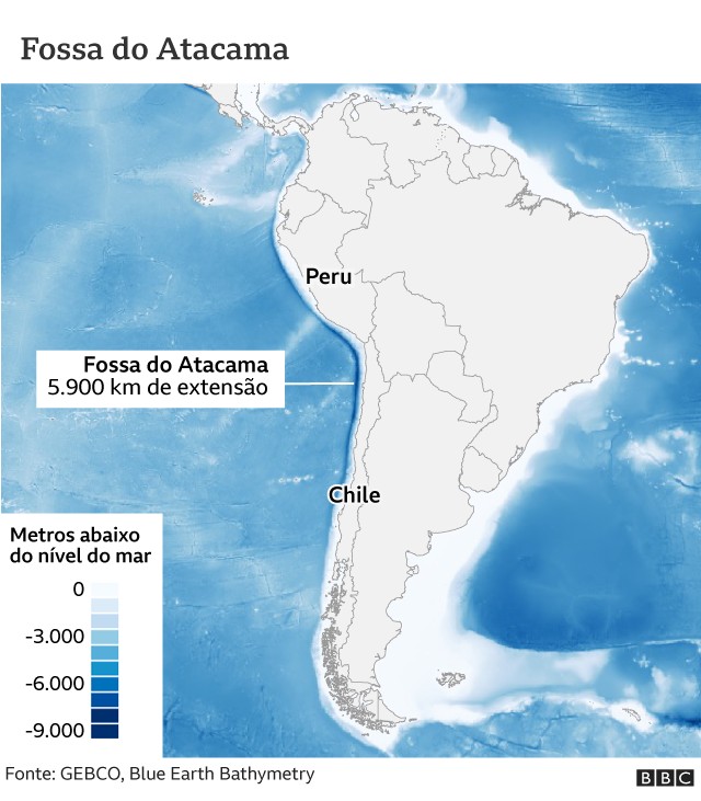 Infográfico mostra região da Fossa do Atacama (Foto: BBC News)