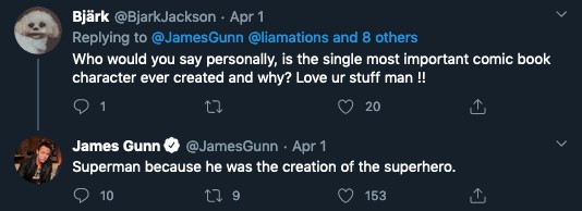 A resposta surpreendente do diretor James Gunn ao fã que o perguntou sobre o personagem mais importante das HQs: Superman (Foto: Twitter)